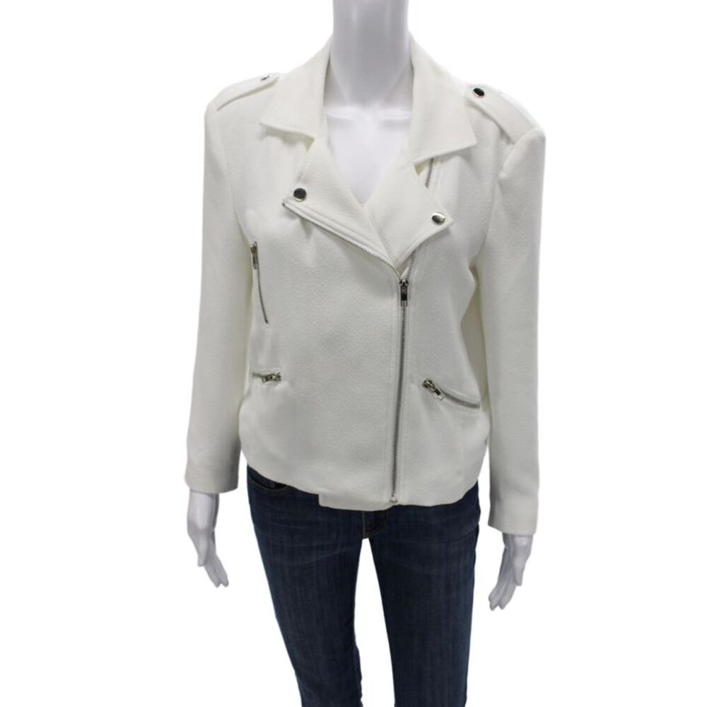 Generation Love Womens Biker Motorcycle Jacket White Snap Long Sleeve Size L